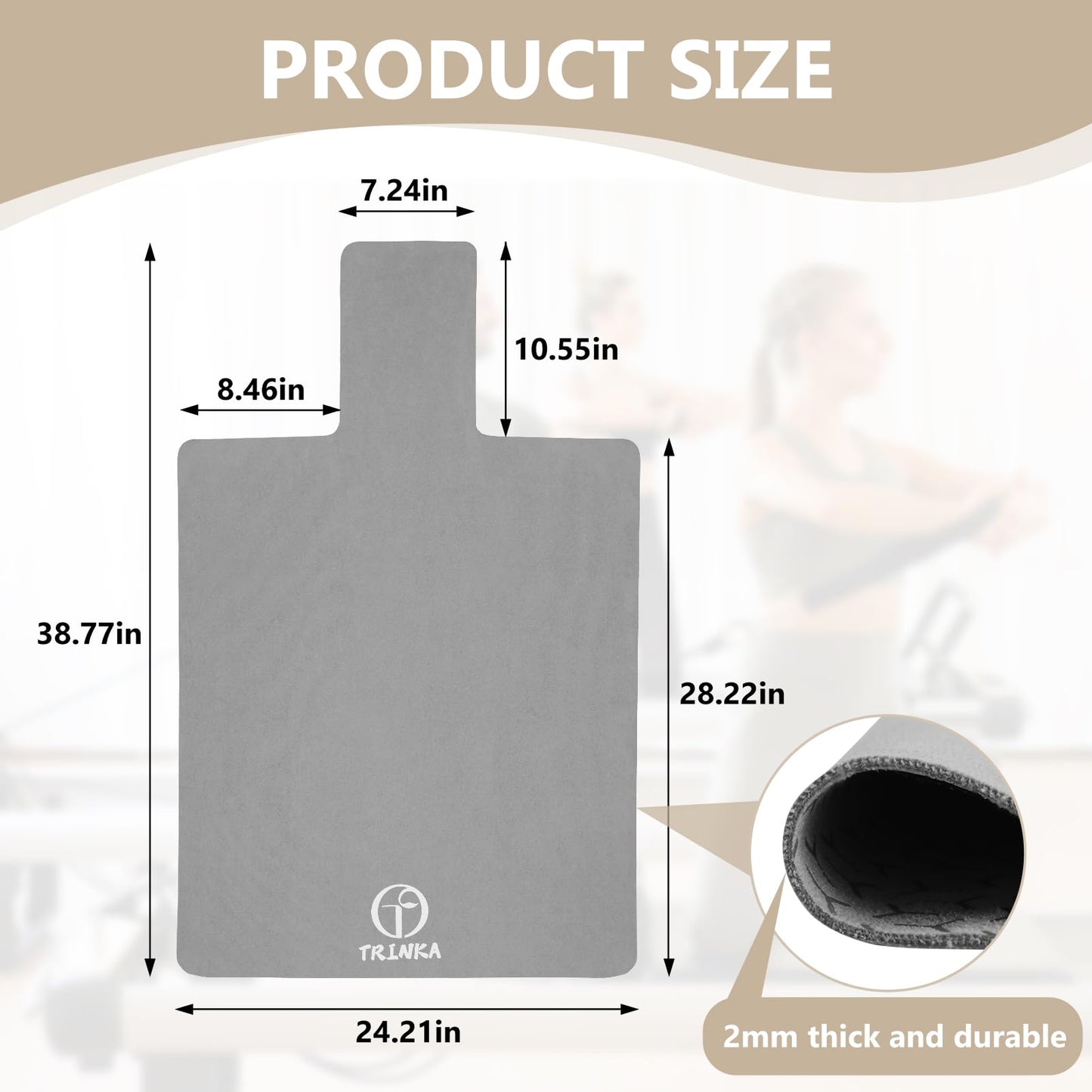 Non-Slip Pilates Reformer Mat, 2mm Thick Pilates Reformer Machine Cover Mat, 39" x 24" Foldable Washable Absorb Sweat Accessory for Home, Studio, Gym Fitness (Gray)