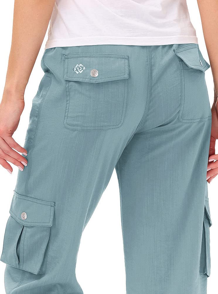 MoFiz Womens Capris with Pockets Loose Fit Casual Capri Pants Dressy Lightweight Ladies Baggy Cargo Pants for Hiking Grey Blue 3XL