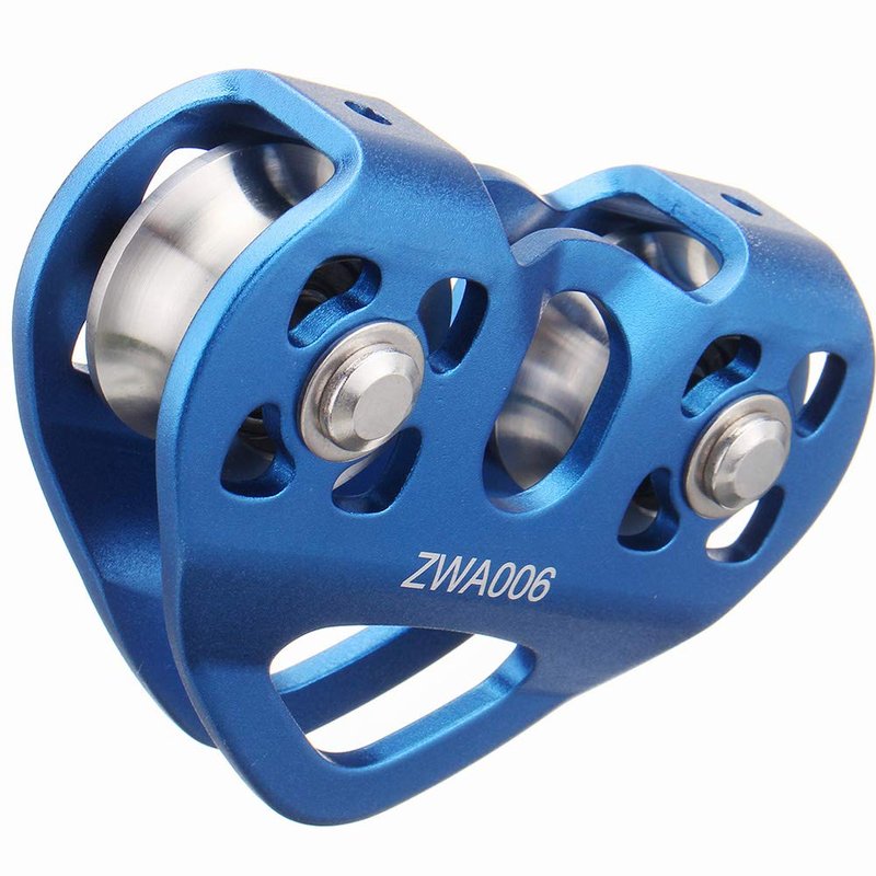 Youngneer Climbing Zip Line Pulley 30KN Double Tandem Speed Dual Trolley with 25kN Carabiner for 1/4 5/16 3/8 1/2 Cable for Zipline Climbing Rescue Pulley