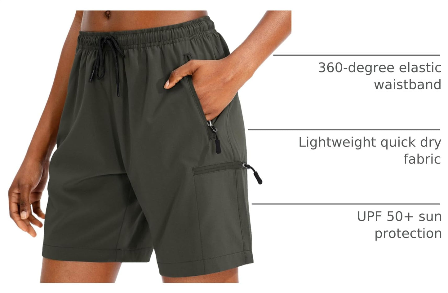 SANTINY Women's 5''/ 7''/9'' Hiking Cargo Shorts(Army Green_XS)