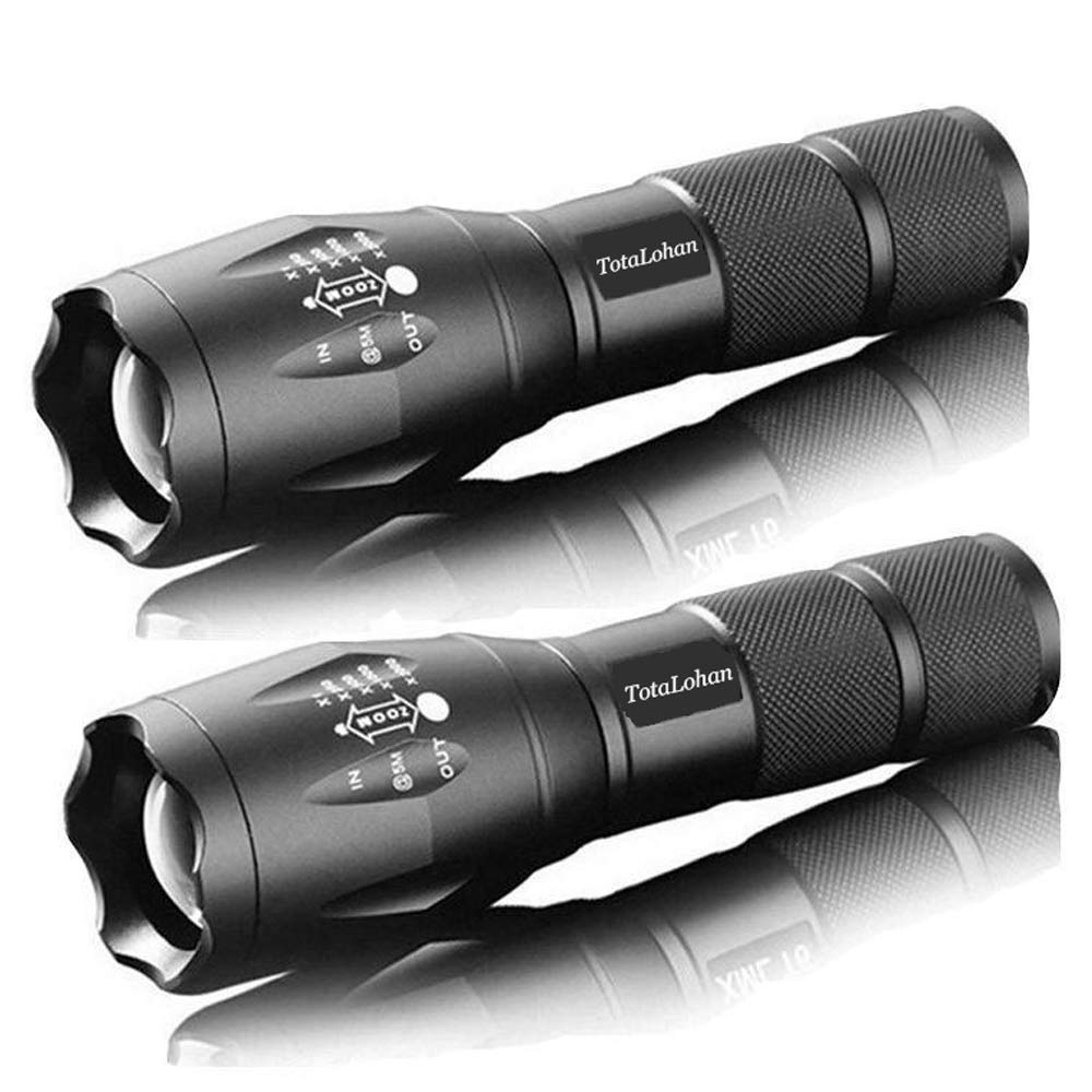 TotaLohan TC1200 Military Grade 2000 Lumen 5 Mode LED Tactical Flashlight Torch for Hurricane Camping Biking Hiking Home Emergency,2 Pack