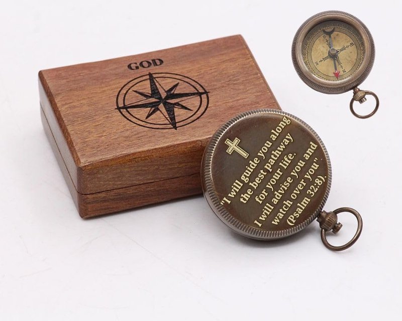 ROORKEE INSTRUMENTS (INDIA) Personalized Baptism Compass, Brass, RII-COMGS-080-Parent, Engraved, Decorative, Durable, Multi-purpose, Portable, Navigation Compass