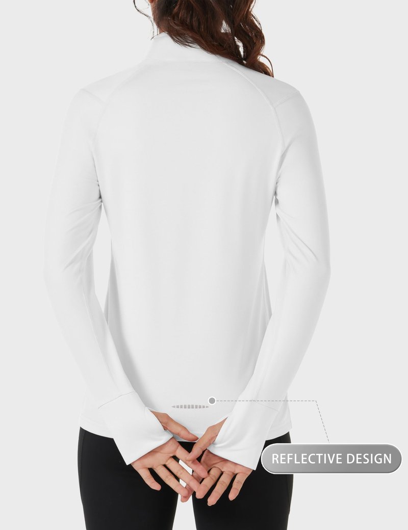 Cavva Women's Running Shirt Fleece Quarter Zip Pullover Long Sleeve Thermal Shirt with Thumb Holes Athletic Top White,S