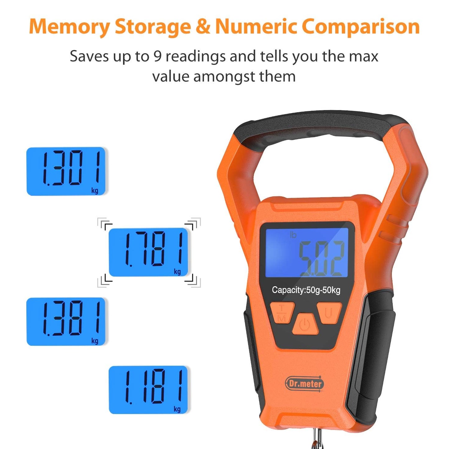 Fish Scale Waterproof - Digital Hanging Luggage Weight Scale with Backlit LCD Display | 110lb/50kg Capacity, Built-in Tape, Upgraded Handle