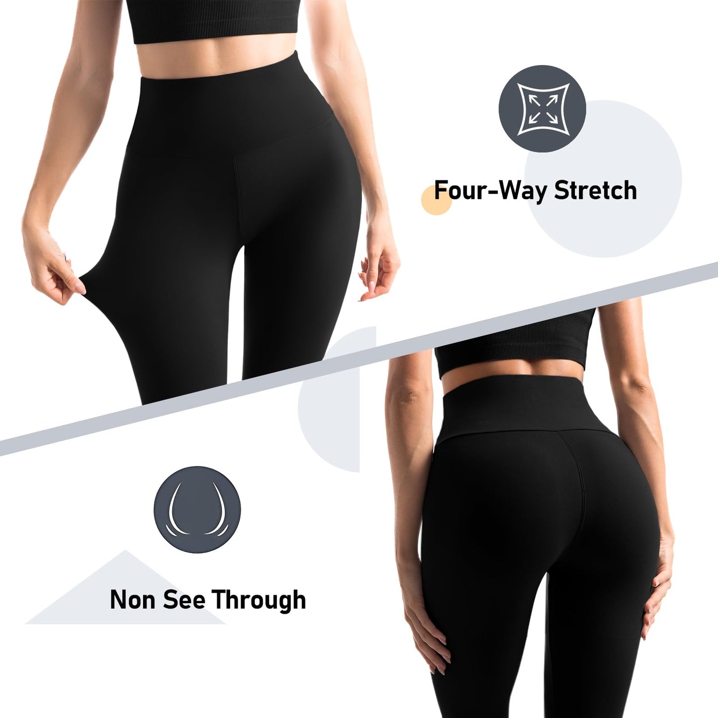Leafigure 2 Pack Leggings with Pockets for Women, High Waisted Soft Leggings for Yoga Gym Black/Grey LXL