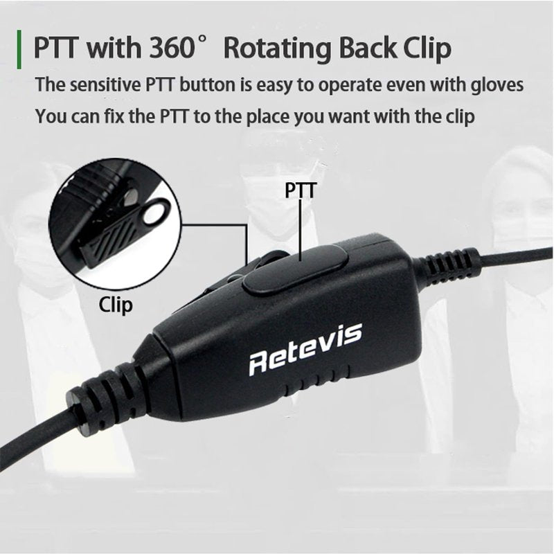 Retevis 2 Way Radio Earpiece with Mic, D-Type Walkie Talkie Earpiece, 2 Pin, for RT22 RT68 RT21 H-777 RT22S, Compatible with Pxton, BAOFENG 888S, Kenwood Walkie Talkies, Two Way Radio Headset(1 Pack)