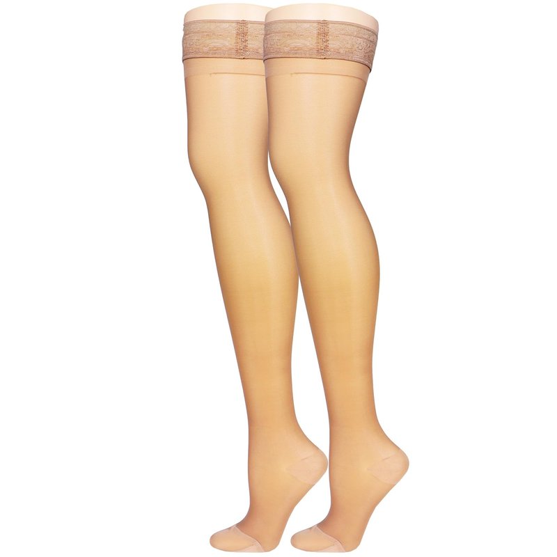 NuVein Sheer Compression Stockings for Women, 15-20 mmHg Support, Medium Denier, Thigh High, Closed Toe, Beige, Medium