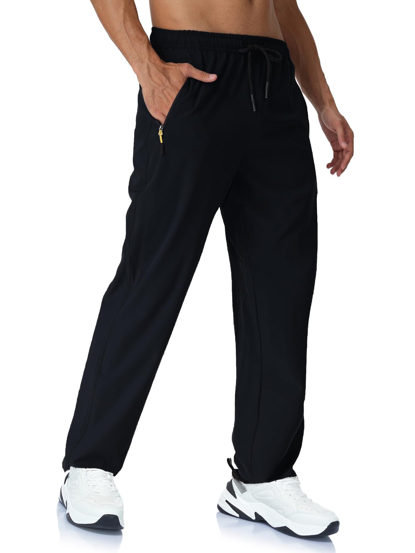 Rapoo Athletic Workout Pants for Men Sweat Hiking Track Pants for Men Summer Lightweight Sweatpants Jogger Jogging Pant with Pockets Black S
