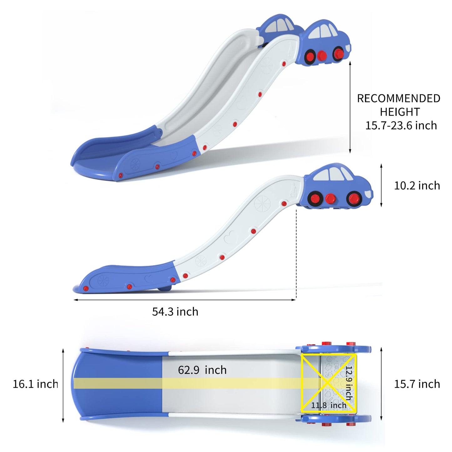 Couch Slide for Stairs Bed Kids Extended Widened Toddler Slide Plastic Indoor Toy Easy to Assemble Store Car Blue Plus