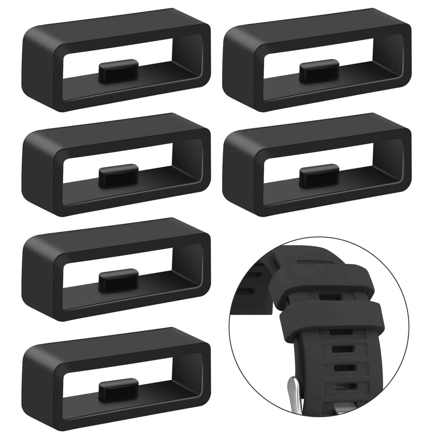 6-Pack Band Keepers Compatible with Garmin Vivoactive 5 3 /Forerunner 645 245 45 55/Venu Sq/Vivomove/Fenix 7S 6S 5S Watch Bands, Silicone Replacement Watch Band Loop/Holder/Retainer (6*Black)