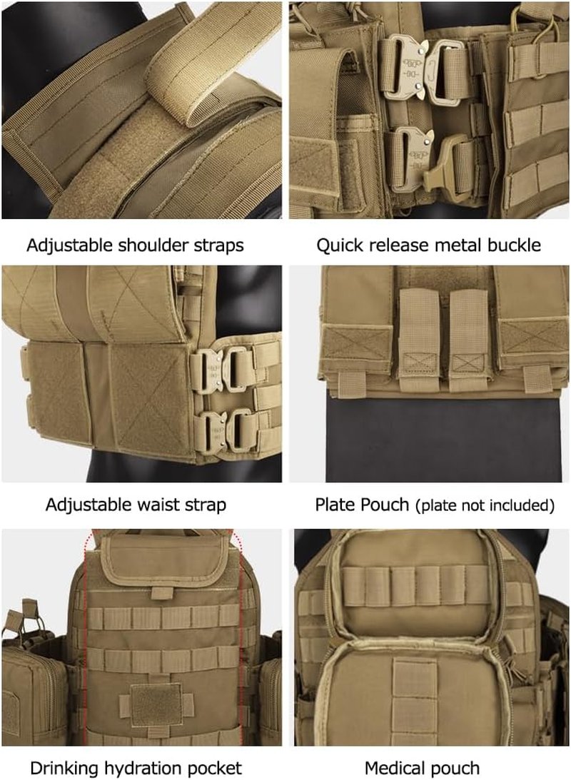 Tactical Training Vest with PALS System - Multi-Pocket, Adjustable Straps & Quick-Release Buckle for Hunting | Black