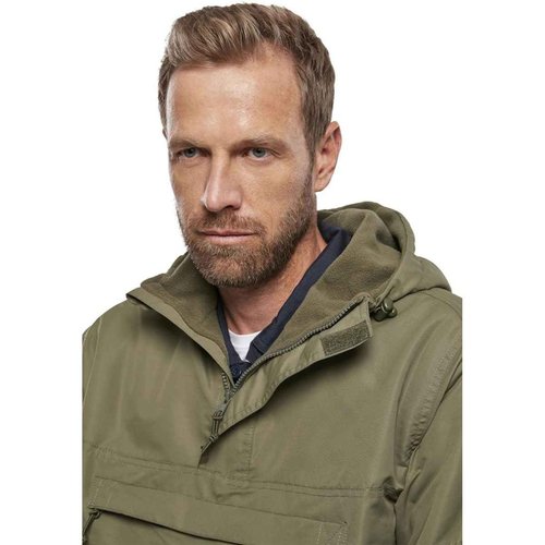 Brandit Individual Wear Men's Fleece-Lined Quarter Zip Windbreaker Pullover - Lightweight Weatherproof Casual Outdoor Jacket, Olive, X-Large