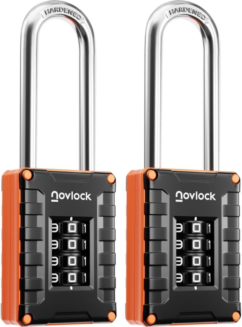 Combination Locks - 4-Digit Padlocks for Gym Lockers, Toolboxes & Gates | 2-Pack, Black/Orange - 2.76 in Long Shackle