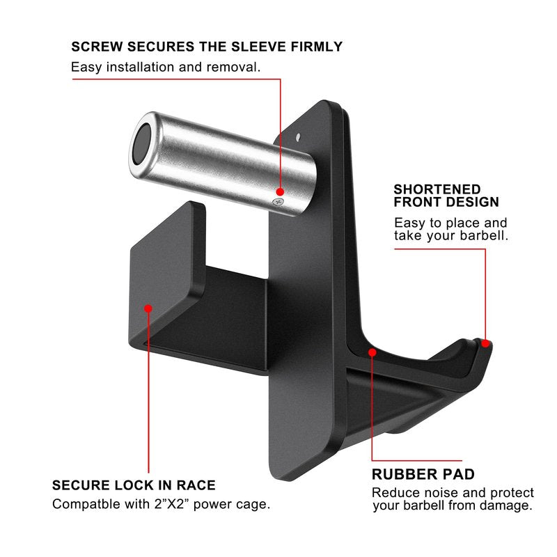 Kipika Safety Spotter Arms and J-Hooks for 2" x 2" Power Racks with 5/8" or 1" Hole - Heavy Duty Barbell Holders and Catches with Rubber Pads - Power Rack Attachments for Squat, Bench Press and More