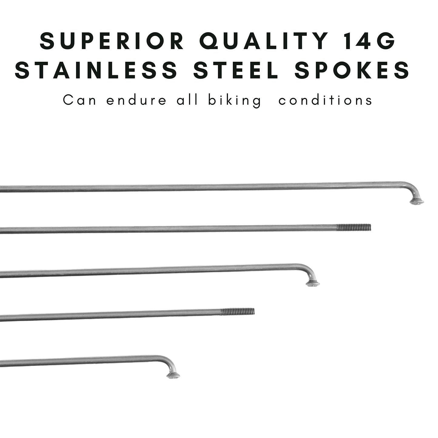 Vincita 14G Stainless Steel Bicycle Spokes (36 Pack) with Brass Nipples – Made in Europe – Rust-Resistant J-Bend Replacement Kit for MTB, E-Bike, Road & 700c Wheels (Select Length)