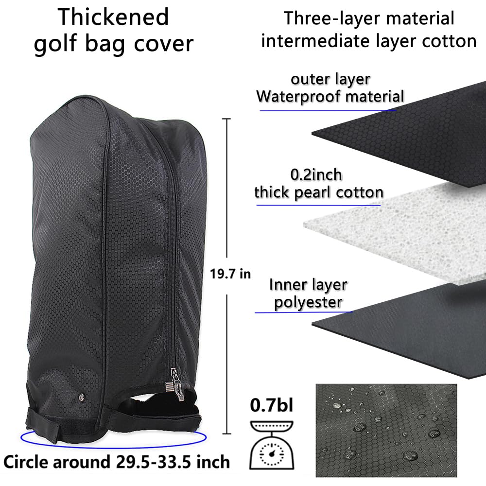BOYEA & SKULLEAP Golf Bag Cover/rain Hood Waterproof/dustproof,Thickened Style,fits 8.5-9-inch golfbag/standbag,4 snap Fasteners +Adjustable Straps, Easy to Install, Foldable, for All Golfers Gifts