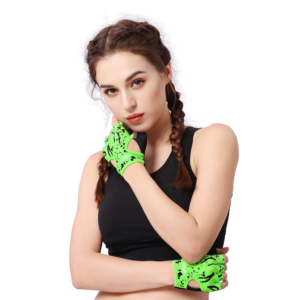 Anser 7150694 Woman Half Finger Girl Short Fingerless Gloves for Indoor Yoga Gym Fitness Body Building Training Outdoor Cycling Motorcycle Running Exercise (Green, SM)