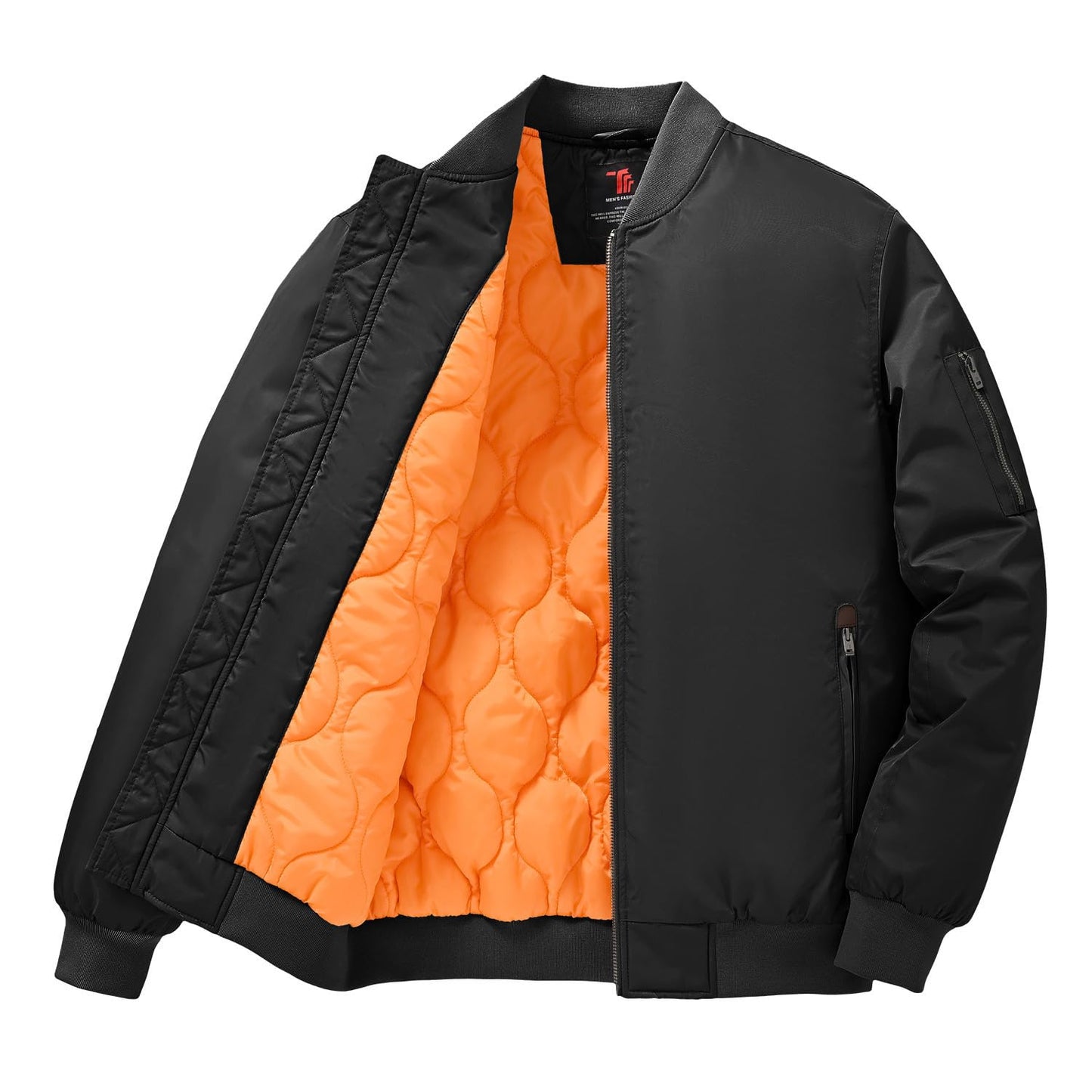 Gopune Men's Bomber Jacket Casual Fall Winter Warm Jacket Full Zip Padded Coats Outwear Black,L