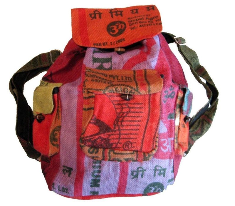 DharmaObjects Recycled Jute Rice Bag Backpack Hand Made Nepal