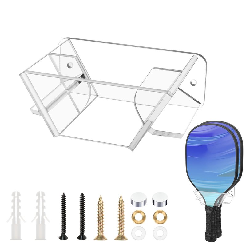 Cosmos Pickleball Paddle Rack Pickleball Racket Wall Mount Stand 2-Paddle Acrylic Display Holder Pickleball Paddle Storage Rack for Two Pickleball Rackets or Table Tennis Rackets (Transparent Clear)