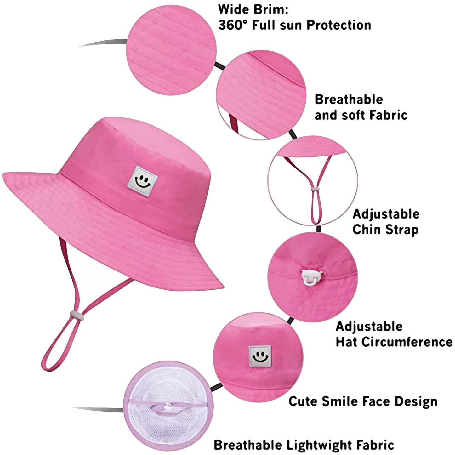 55cube Baby Sun Hat 6-24M UPF 50+ Bucket Hat w/Chin Strap 1 Pack Pink