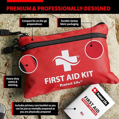 Protect Life First Aid Kit for Home/Business, HSA/FSA Eligible Emergency Kit | Mini Travel First Aid Kit | Camping First Aid Kit Hiking | Small First Aid Kit for Car | Survival Medical Kit - 100pcs