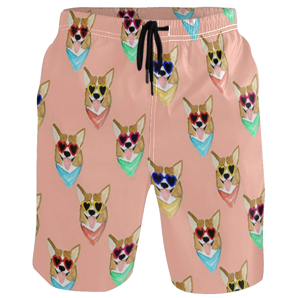 visesunny Cool Corgi with Sunglasses Animal Men's Beach Short Hot Summer Swim Trunks Sports Running Bathing Suits with Mesh Lining