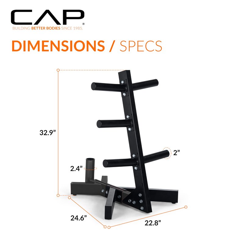 CAP Barbell Olympic Plate Tree Storage Rack for Weights and Bar, Black