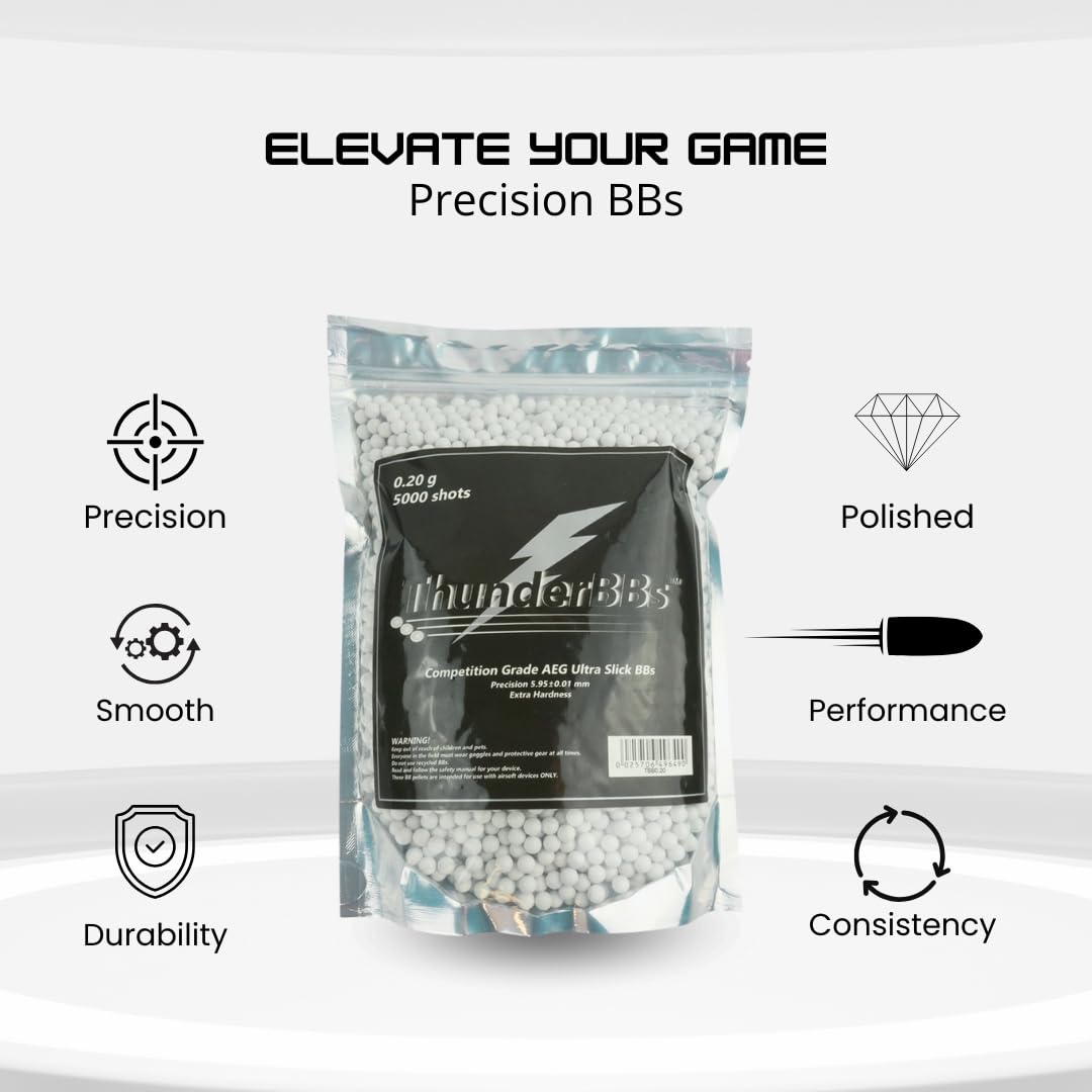 Thunder BBs TBB0.20 Airsoft BBS 0.20G, Competition Grade, White, 5000 Rounds/Bag