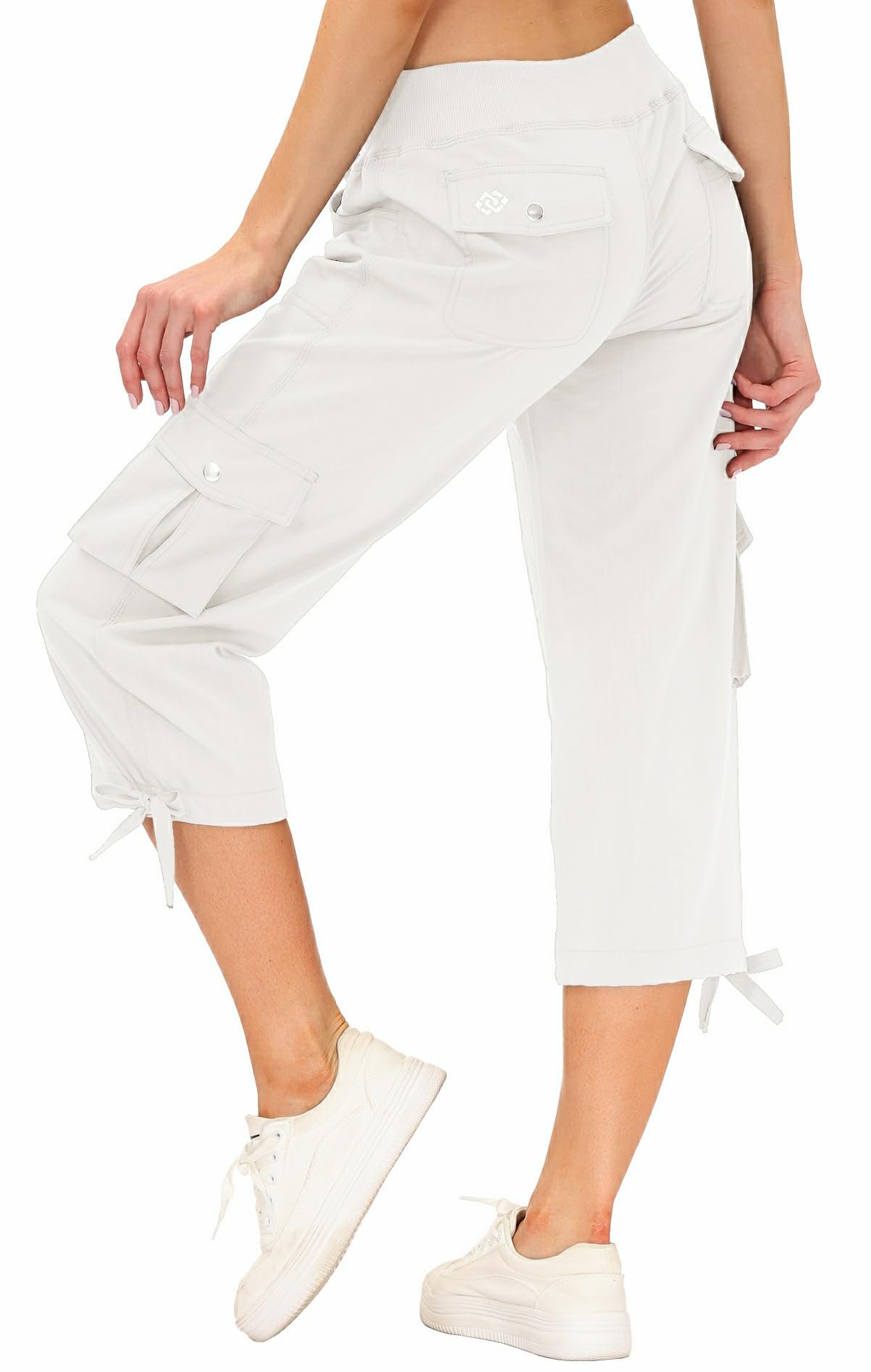 MoFiz Hiking Cargo Shorts for Women Outdoor Quick Dry Athletic Shorts for Boating Camping with Pockets White
