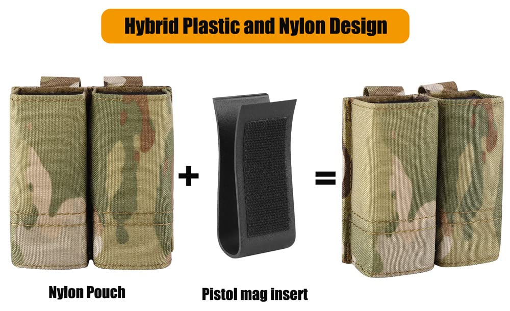 KRYDEX Double Pistol Mag Pouch Nylon 9mm with Quick Release Kydex Magazine Pouch Insert (Multicam)