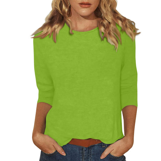 Generic 3/4 Length Sleeve Womens Tops Casual Loose Fit Crewneck T Shirts Cute Solid Three Quarter Length Tunic Tops Basic Blouses, Medium, 4-green