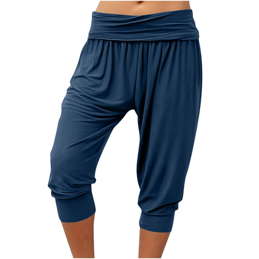 Today 2024 Capri Pants for Women, Casual Sweatpants Beam Foot High Elastic Waist Yoga Cropped Pants 2024 Lounge Trousers Navy