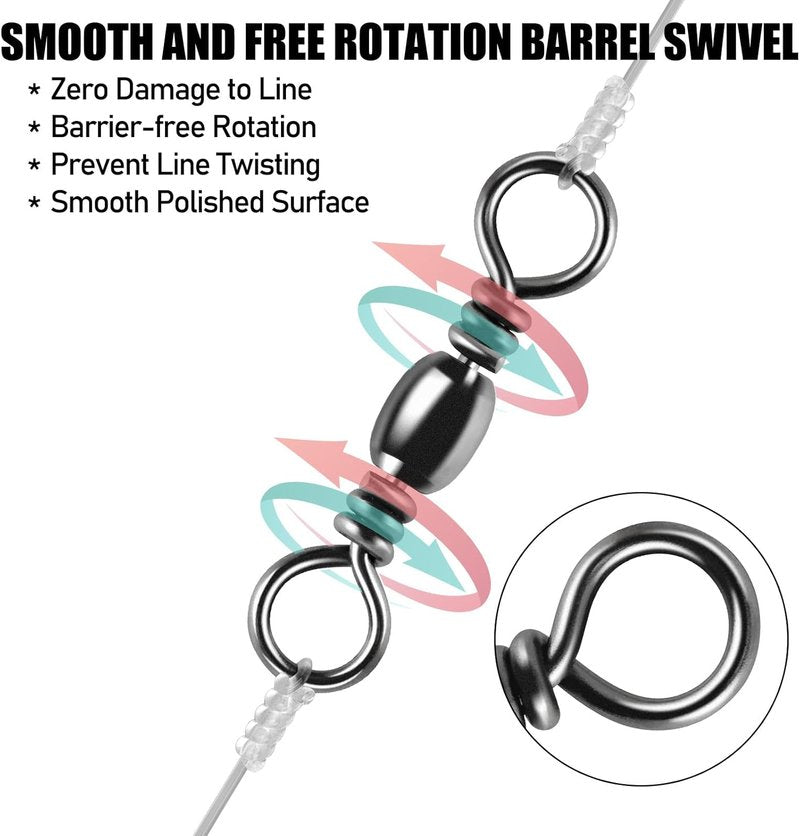 Fishing Barrel Swivels - 100-Pack High Strength Stainless Steel with Black Nickel Coating | Saltwater & Freshwater Tackle Connector