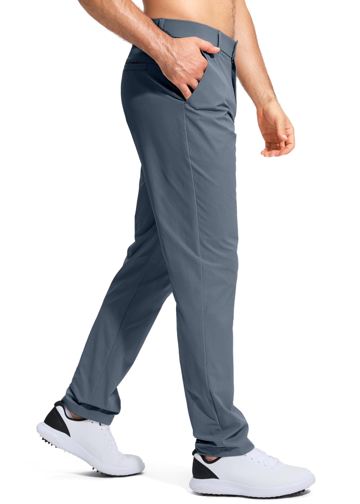 Pudolla Men's Golf Pants Work Dress Comfy Pants Casual Slacks Trousers with Pockets(Grey_Blue 42Wx30L)