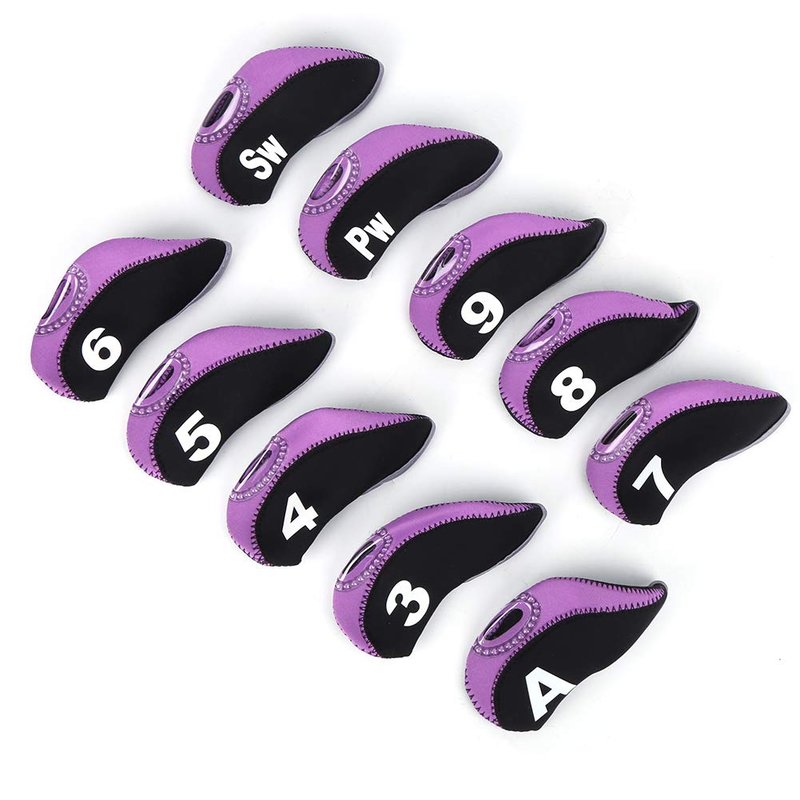 Neoprene Putter Covers, 10-Piece Set for Iron Heads - Black Numbered Design, Universal Fit for Left-Handed Clubs