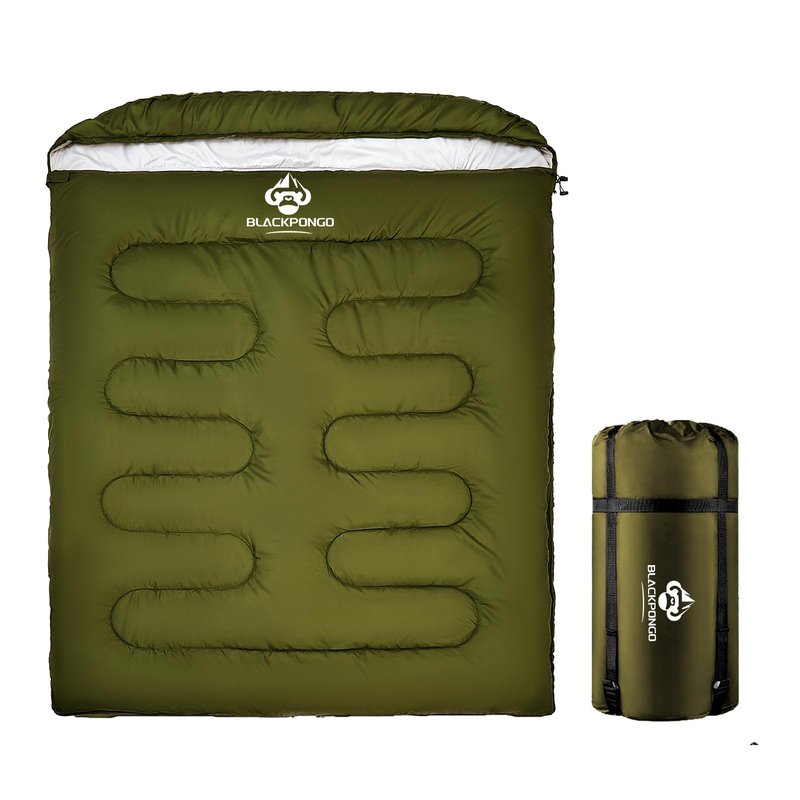 Blackpongo Double Sleeping Bag for Adults Men Women, XL Queen Size Two Person Sleeping Bag for All Season Camping Hiking Backpacking 2 Person Sleeping Bags for Cold Weather & Warm