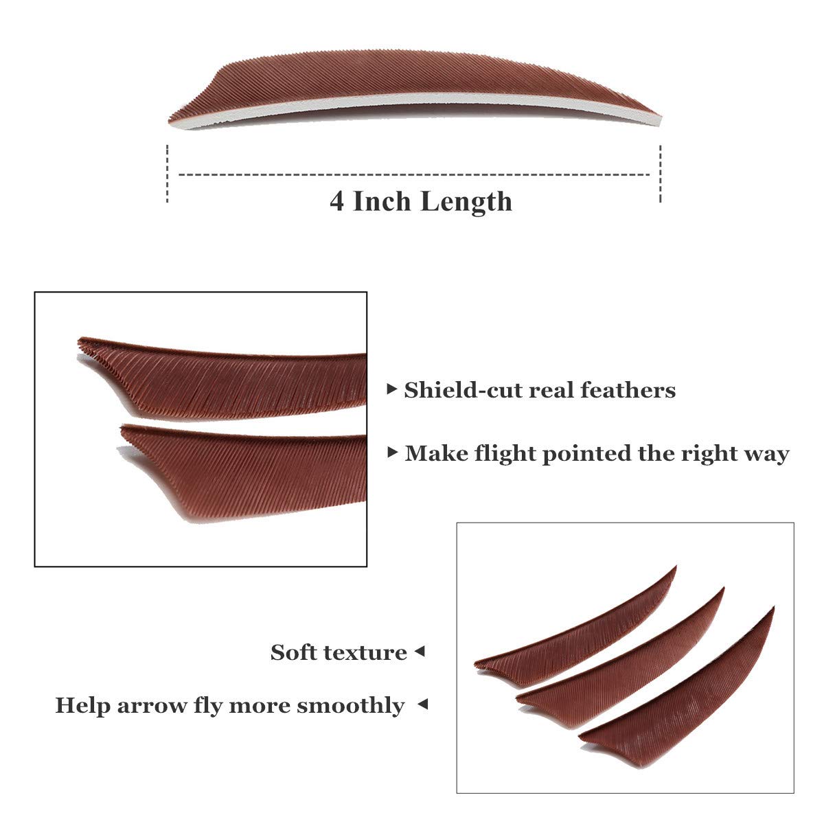 Letszhu Archery Arrows Feather Fletching 4 Inch Real Turkey Vanes for Hunting Target Shooting (25 Pack) (Brown)
