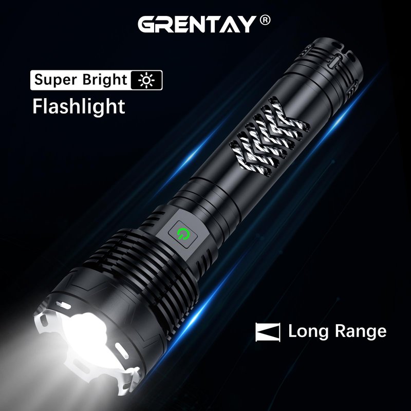 Grentay Rechargeable LED Flashlights 3600,000 High Lumens, Super Bright Flashlight with Input and Output Functions, Tactical Flashlight for Camping Home Emergencies (Large, Piece, 1)