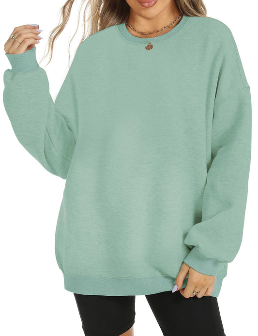 FANCYINN Womens Oversized Sweatshirts Long Sleeve Loose Pullover Solid Fleece Tops Fall Winter Grayish Green S