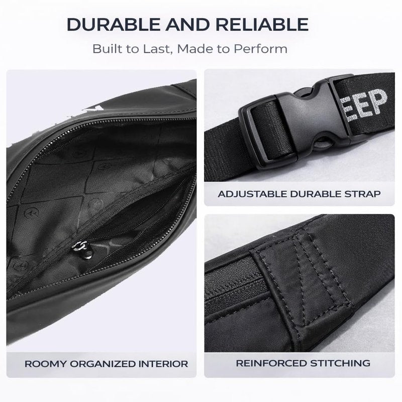 Slim Running Waist Pack for Women Men, Large Capacity Waist Belt with Organized Compartments, No-Bounce Secure Fit for Cycling, Hiking, Climbing Adventure & Reflective Safety Night Running - Black