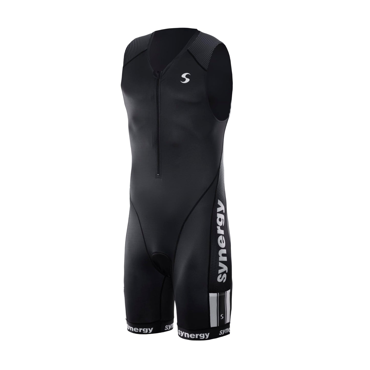 Synergy Triathlon Tri Suit - Men's Elite Sleeveless Trisuit (Carbon Compound, X-Large)