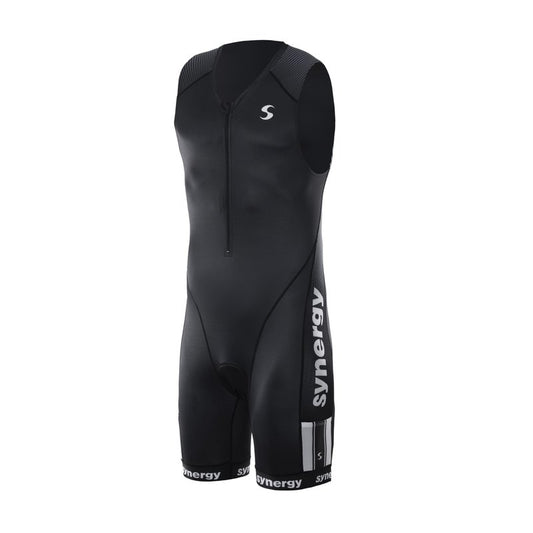 Synergy Triathlon Tri Suit - Men's Elite Sleeveless Trisuit (Carbon Compound, X-Large)