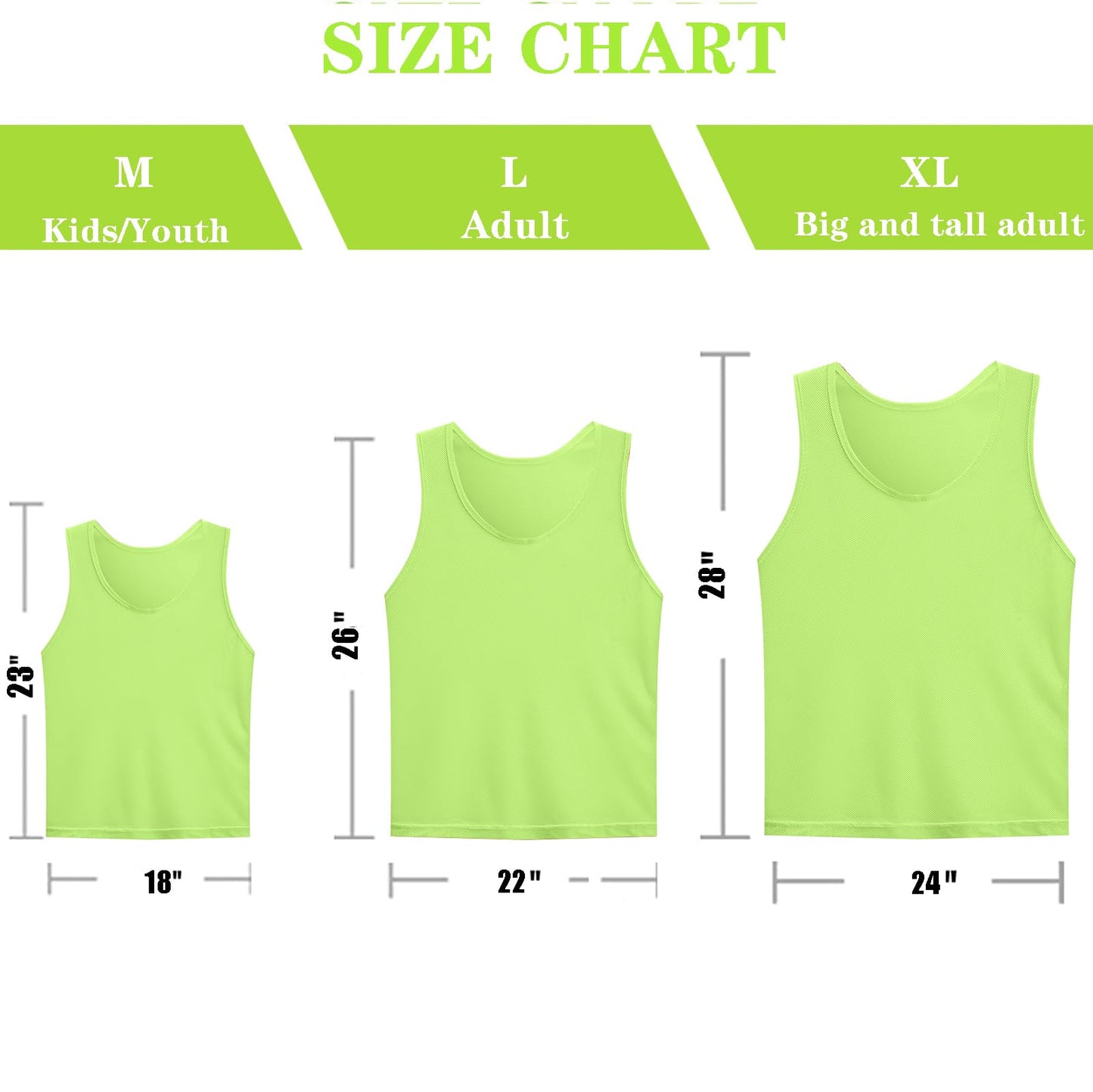 SPTEHW Scrimmage Vests Pinnies Team Practice Jerseys for Kids,Youth and Adult Sports Soccer,Football,Basketball(12 Pack)（neon Green,M）