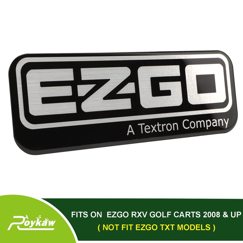 Roykaw EZGO RXV Golf Cart Front Name Plate/Emblem for 2008-up Gas & Electric Models, Replaces OEM # 606405 - Black/Silver