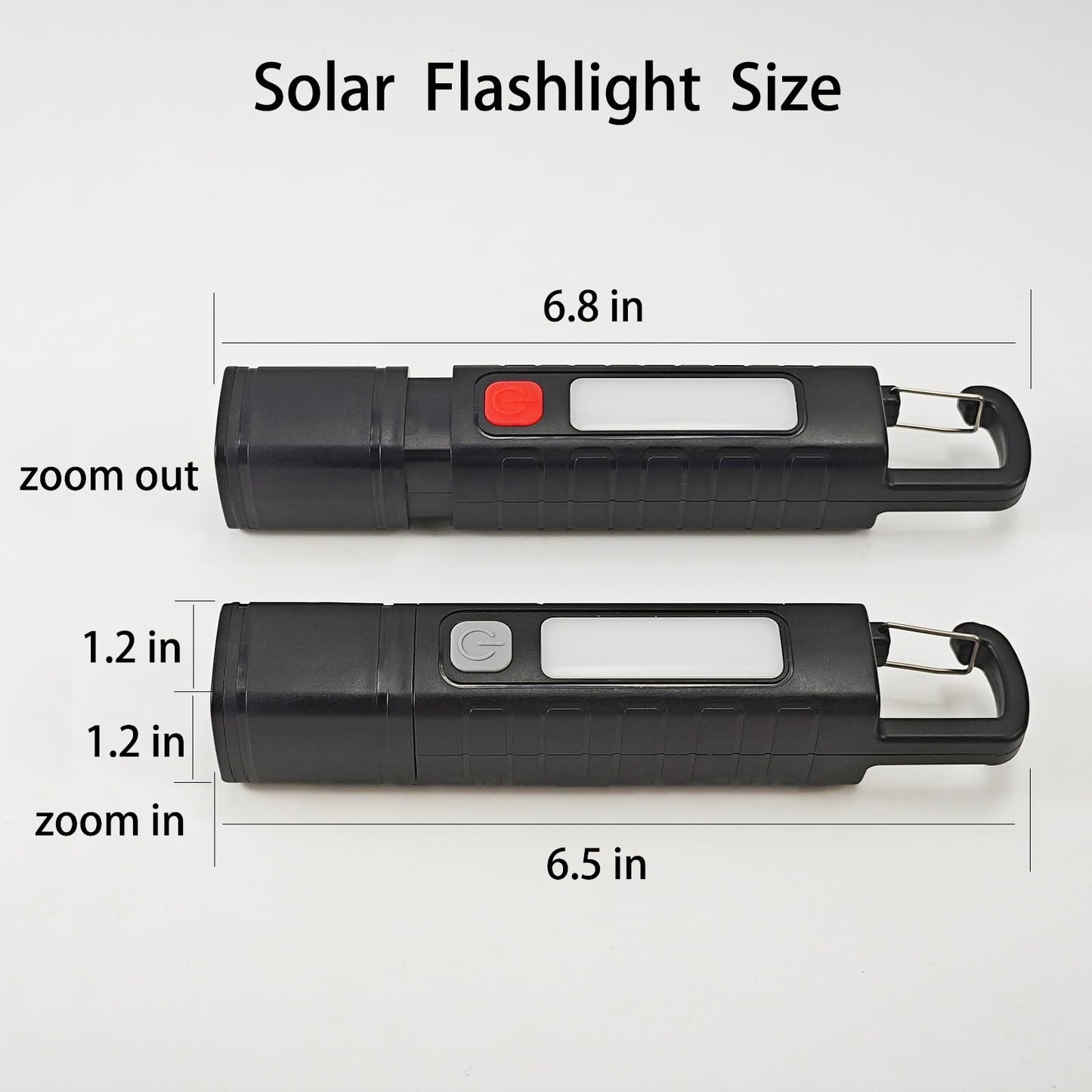 Hilngav 2 Pack Solar Flashlight, Rechargeable Zoomable LED Flashlight, High Lumens Solar Powered Flashlights with Tail Hook Rechargeable Handheld Flashlights for Home Emergency Camping Hiking