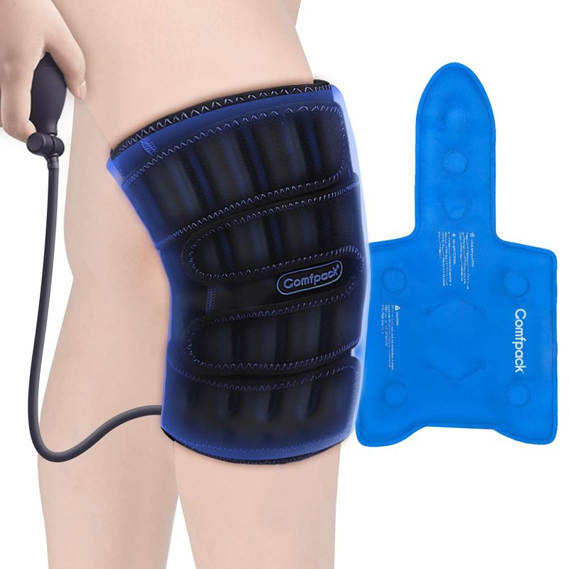 Comfpack Large Ice Pack for Back Pain Relief with Compression Air Pump, Lumbar Support Brace with Hot Cold Therapy Gel Pack for Sciatica, Coccyx, Scoliosis Herniated Disc, Spine Surgery