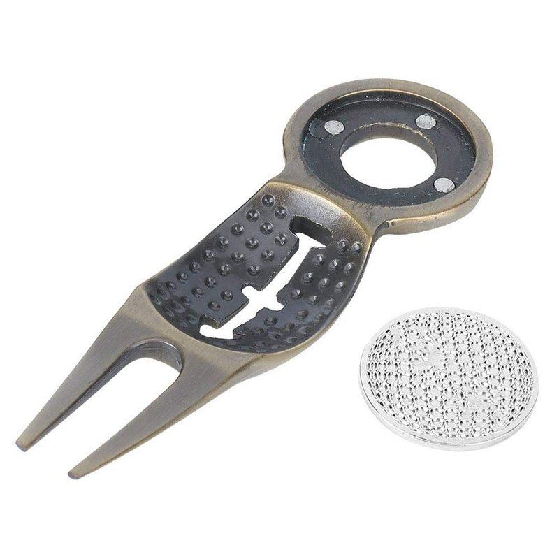 Golf Divot Repair Tool, Portable Zinc Alloy Green Fork with Magnetic Ball Markers Ball Line Drawing Function for Golfers Golf Course Maintenance Travel Use