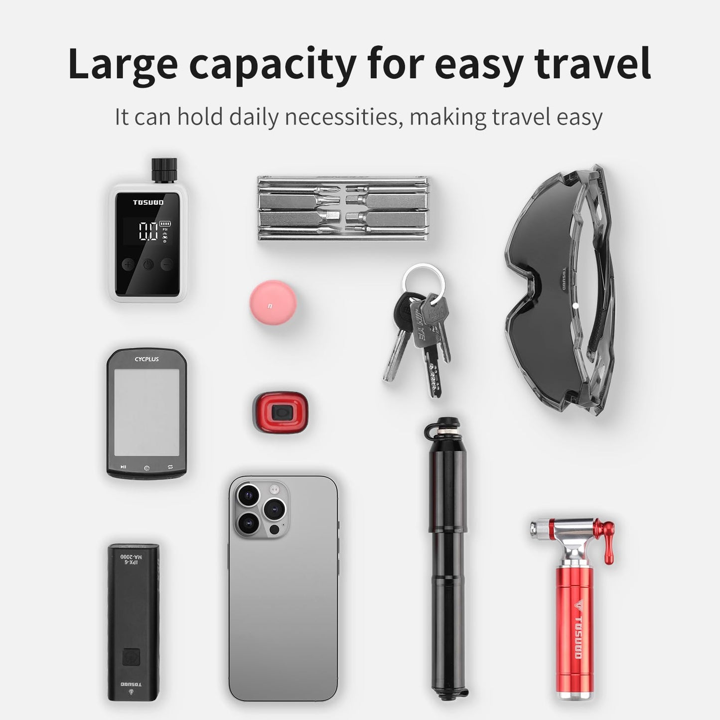 TOSUOD 3L Large Bike Frame Bag, 7" Phone Fit – 4-Point Anti-Sway Straps Secure Mount, Waterproof 600D Fabric, Full-Side Zipper Quick Access, Tool-Free Install, Universal MTB/Road/Gravel/E-Bike Storage