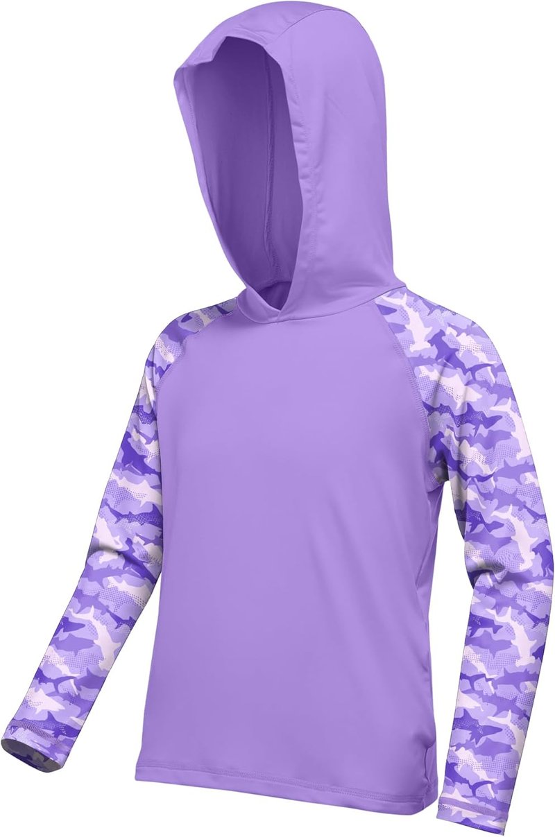 Boys Rash Guard Swim Hoodie - UPF 50+ UV Protection Long Sleeve Fishing Shirt | Kids SPF Water Shirt